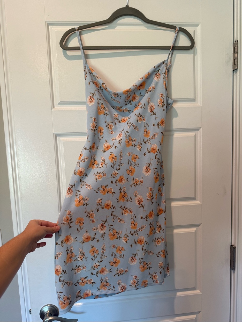 AltardState Light Blue Floral Slip Dress with Orange Blossom Print